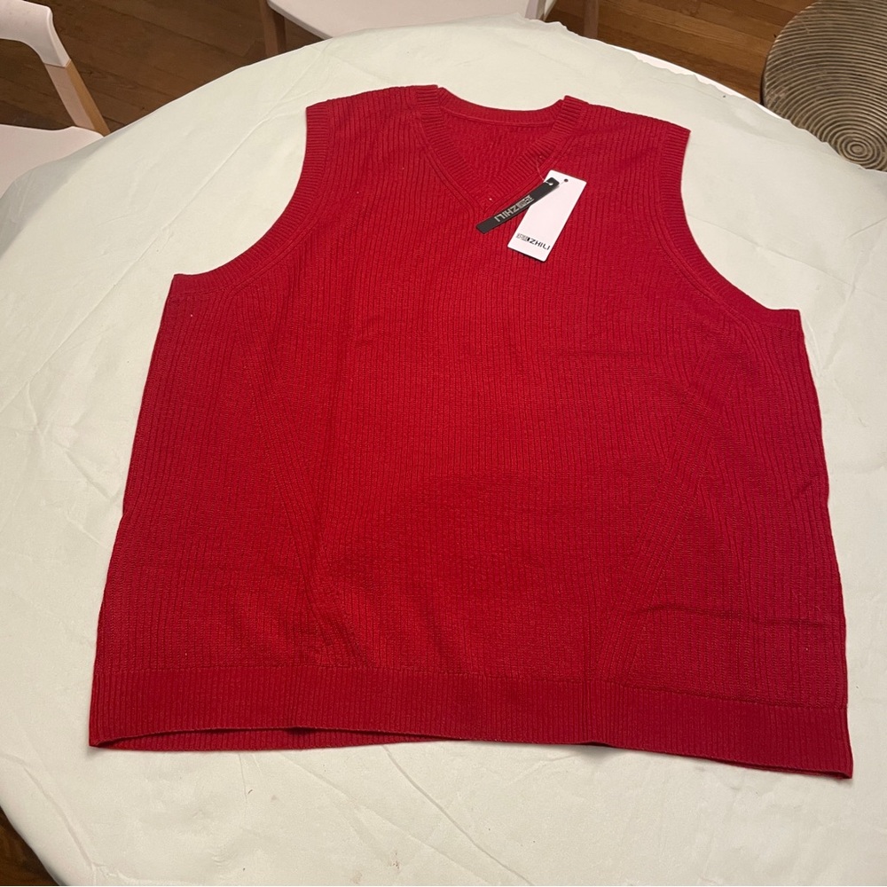 NWT Zhili Mens V-Neck Knitted Sweater Vest 4X-Large Crimson